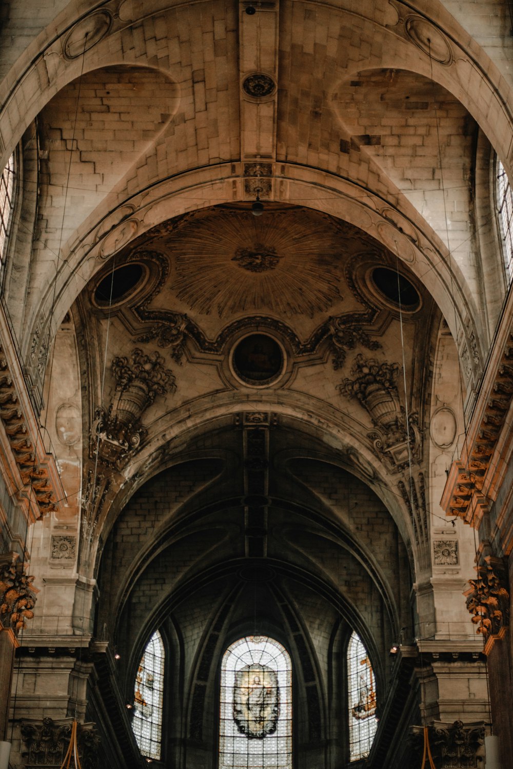 a church with a large stained glass window