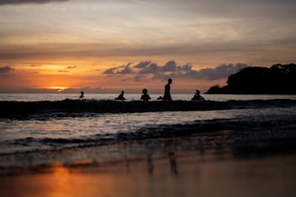 a group of people sitting on top of a beach next to the ocean
