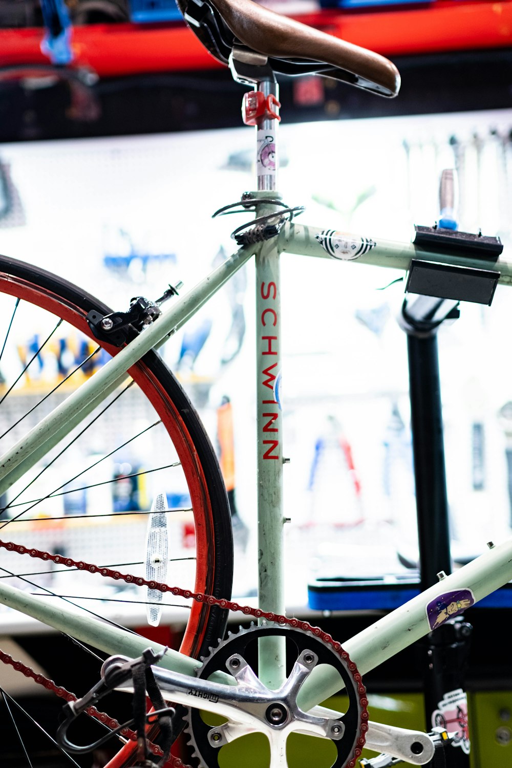 a close up of a bike on a rack