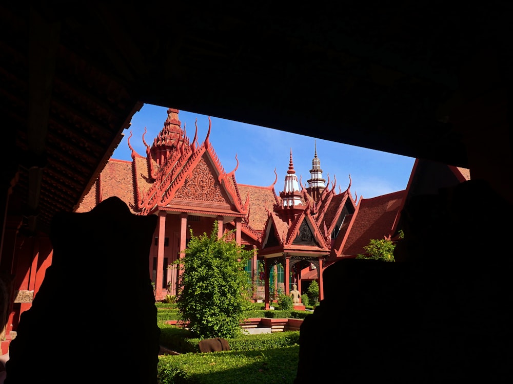 a view of a building through a doorway