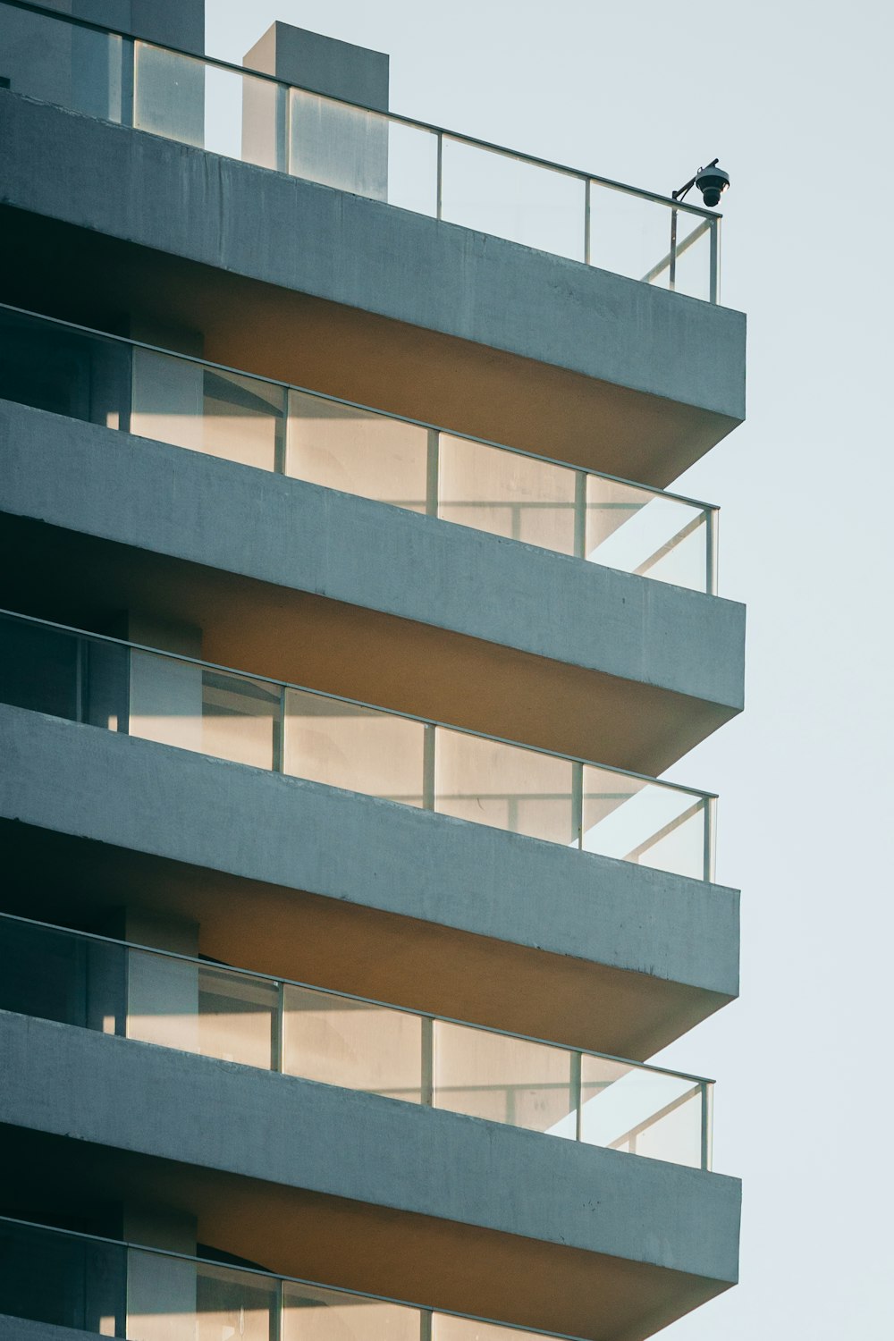 a bird is perched on the balcony of a building