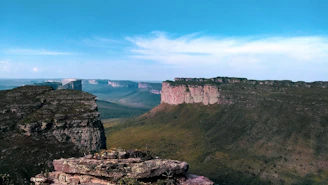 Wide view of the rugged cliffs and desert landscape surrounding Bozjyra in the Mangystau region.