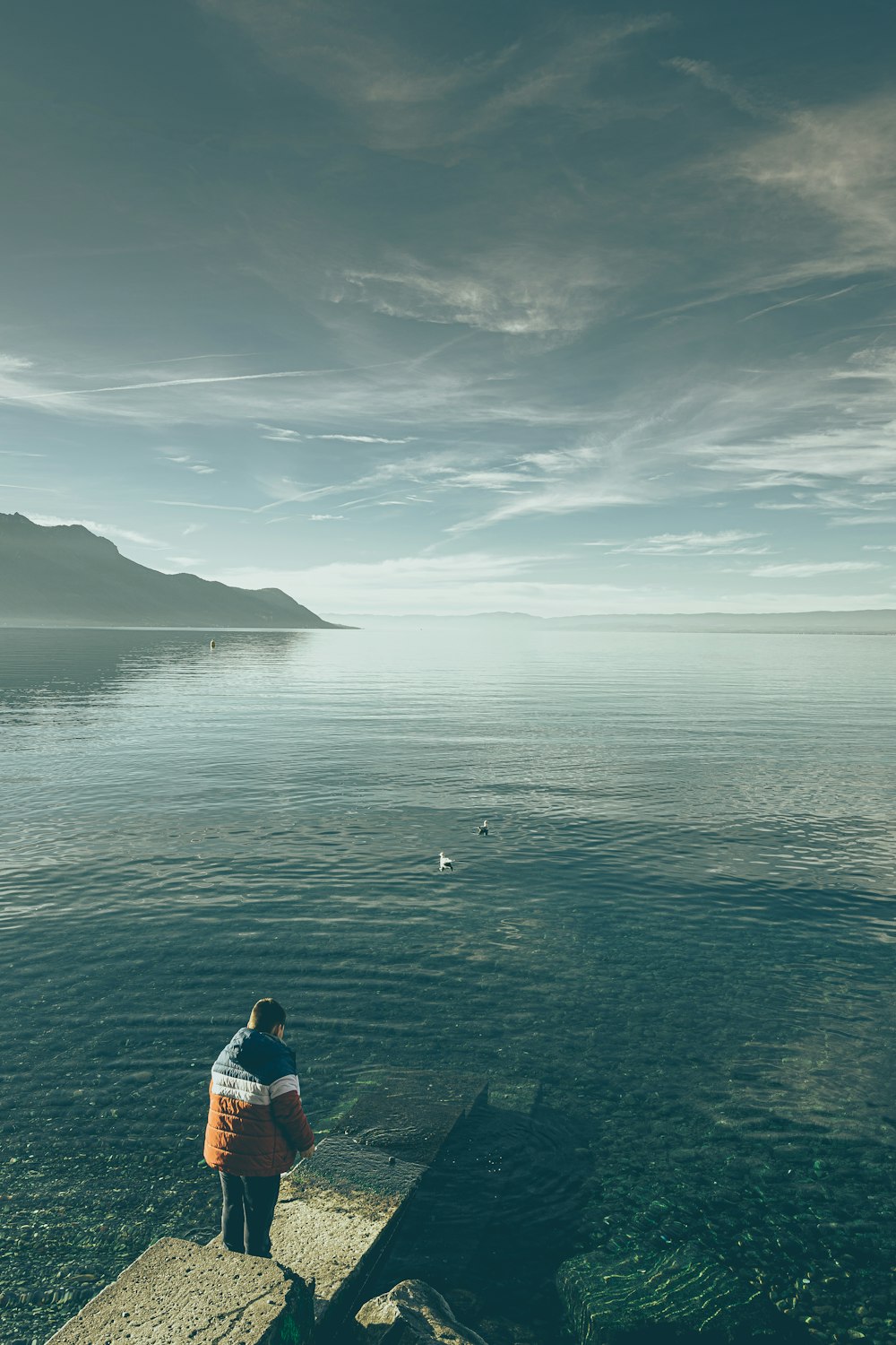 a man standing on a pier looking out at the ocean