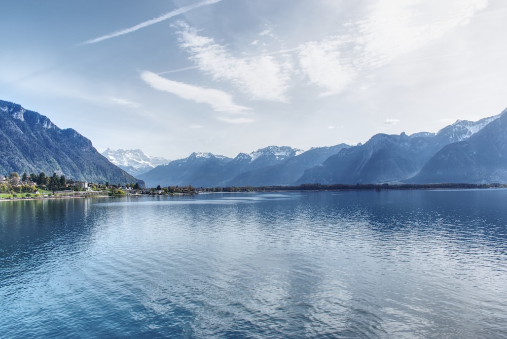 a large body of water surrounded by mountains