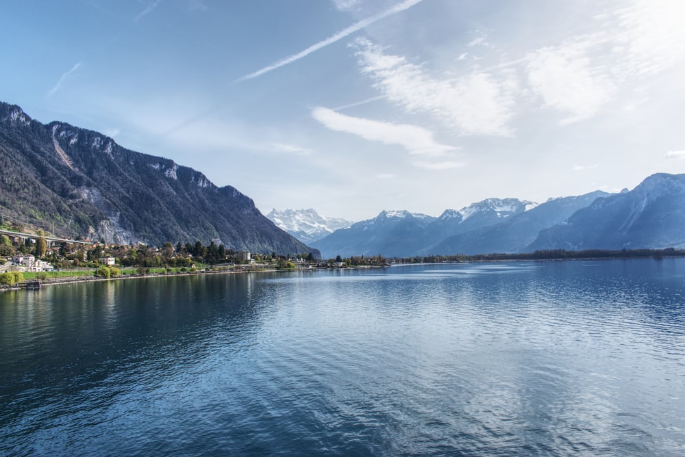 a large body of water surrounded by mountains