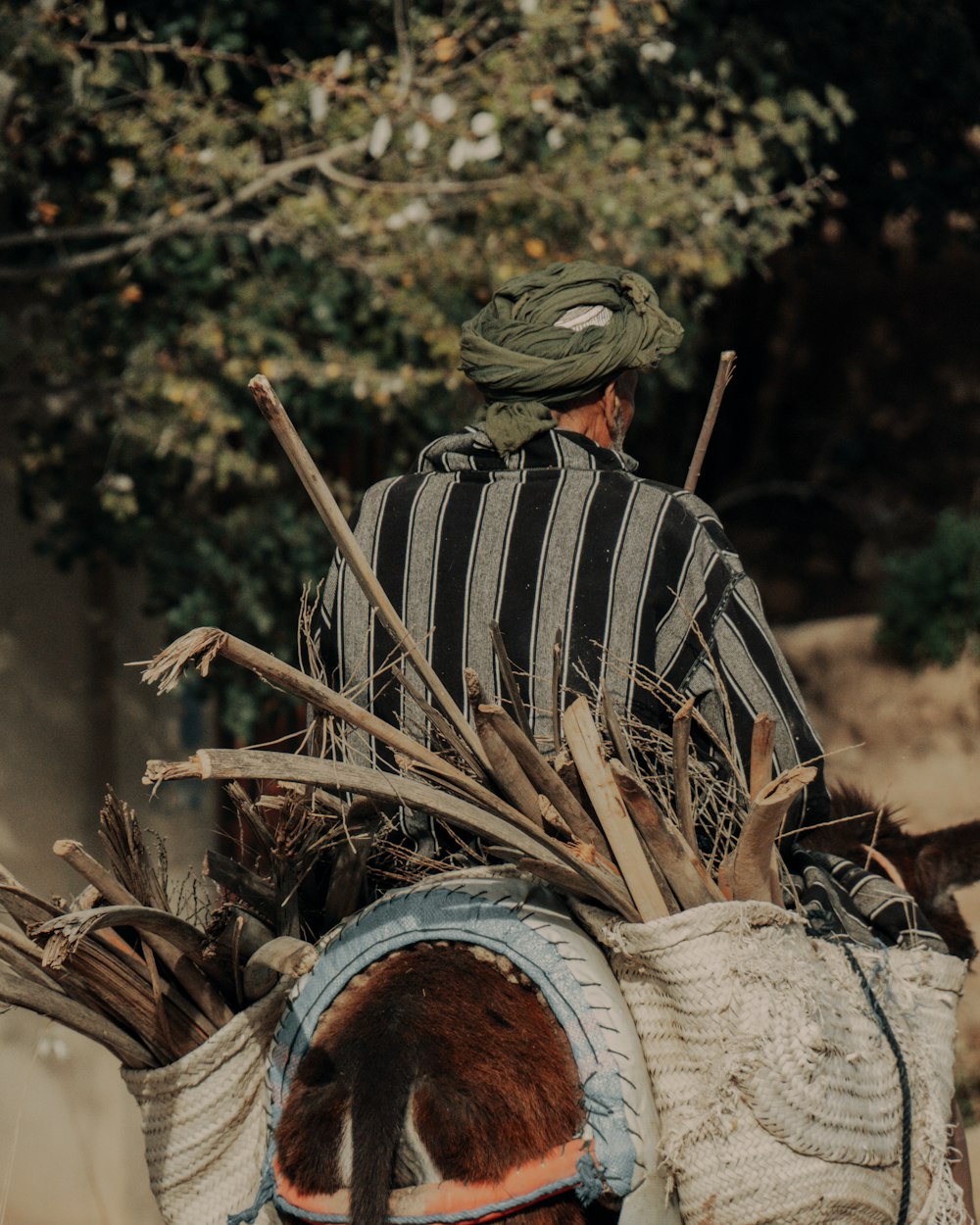 a man riding on the back of a brown horse