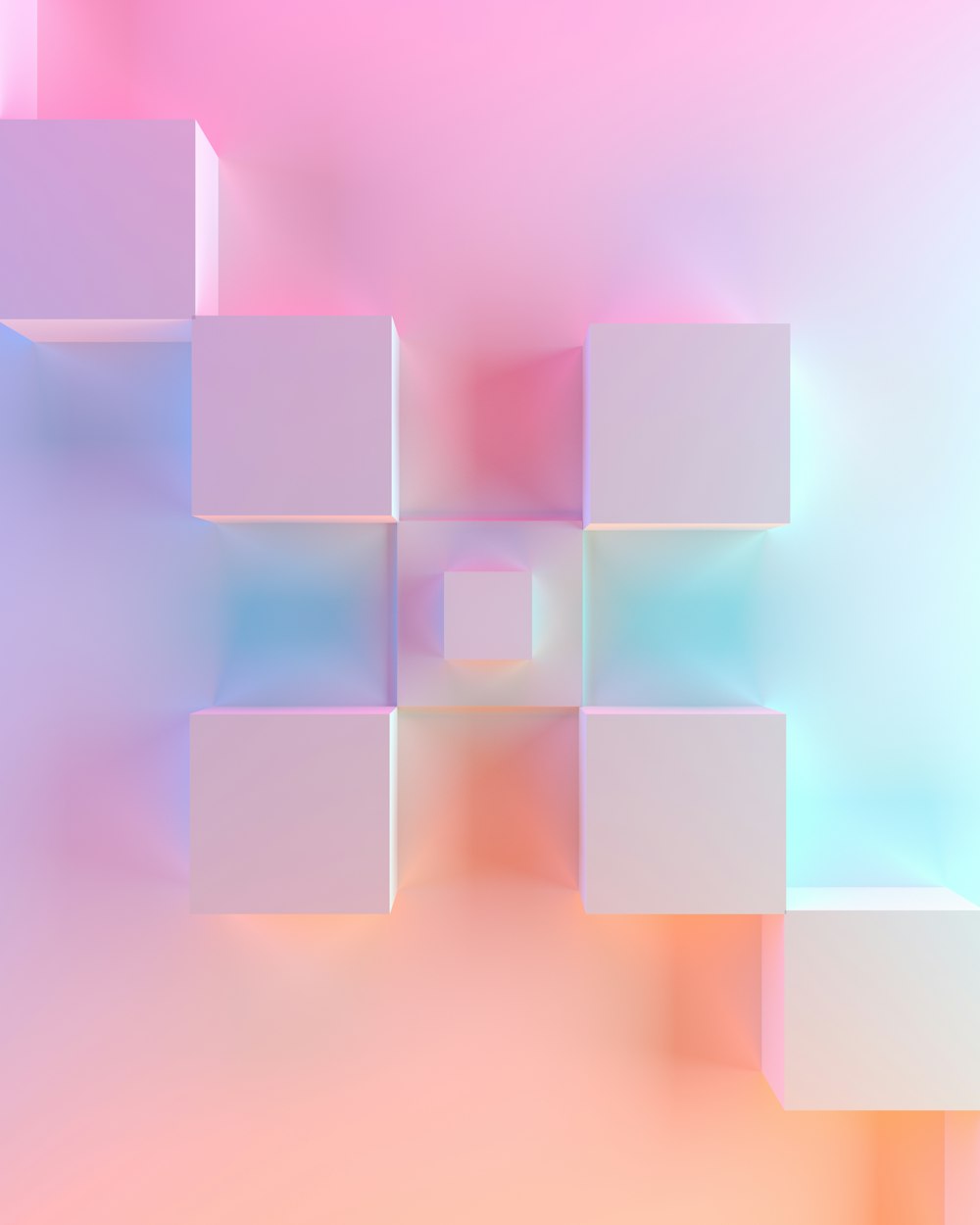 Una imagen borrosa de cubos sobre un fondo rosa y azul