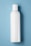 A plain white plastic bottle with a cylindrical shape and a cap on top, positioned vertically against a light blue background.