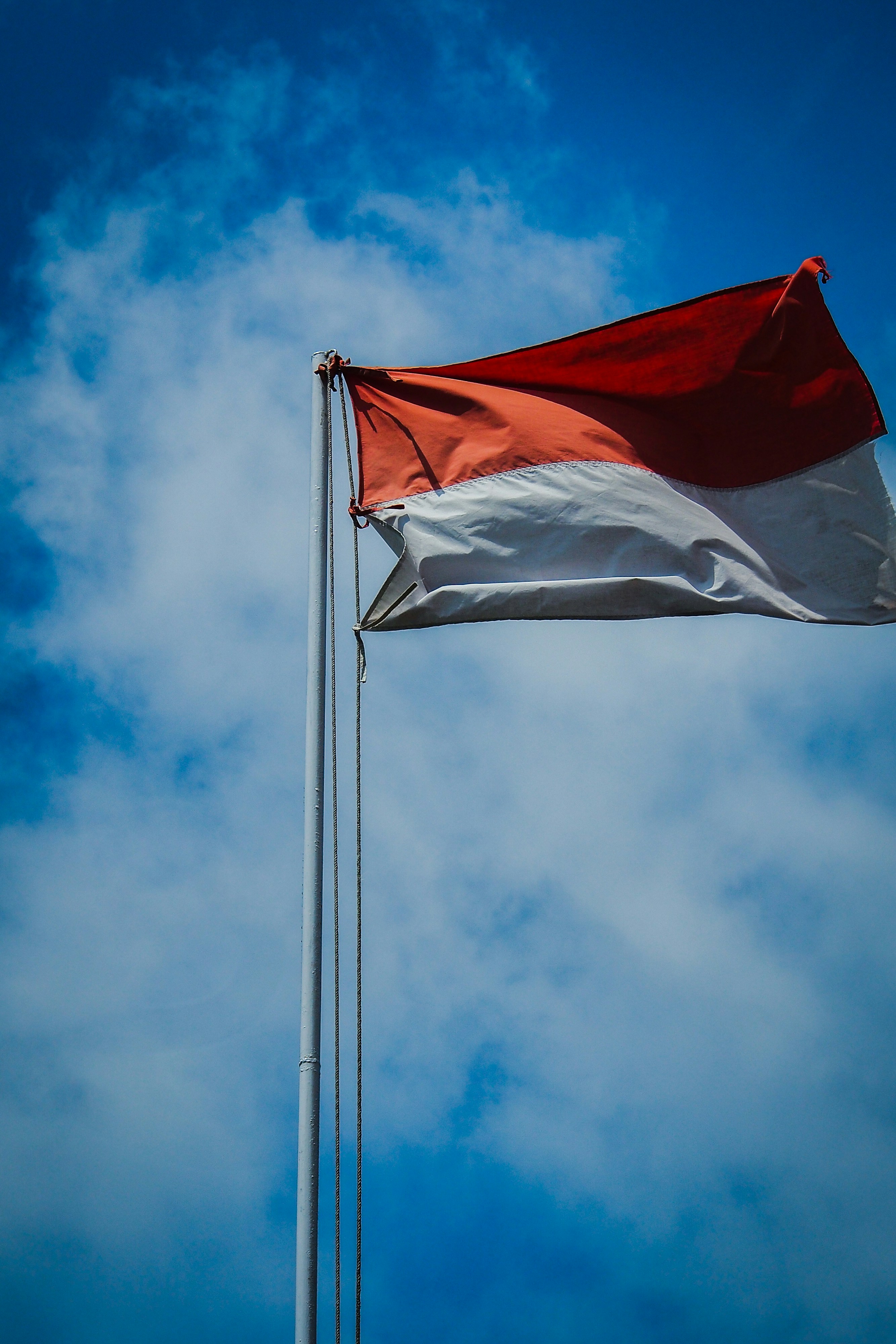 Bendera merah putih berkibar tinggi di langit