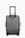 A sleek, modern black suitcase with four wheels and a retractable handle is positioned against a plain white background. The suitcase has a minimalist design with a logo on the front.