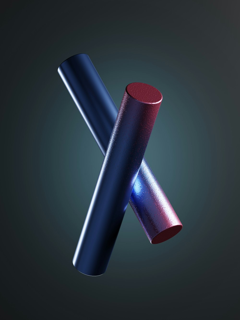 a pair of blue and red lipstick tubes on a black background