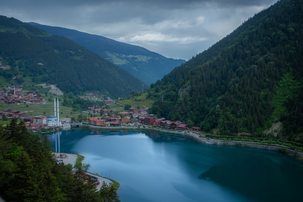 a large body of water surrounded by mountains