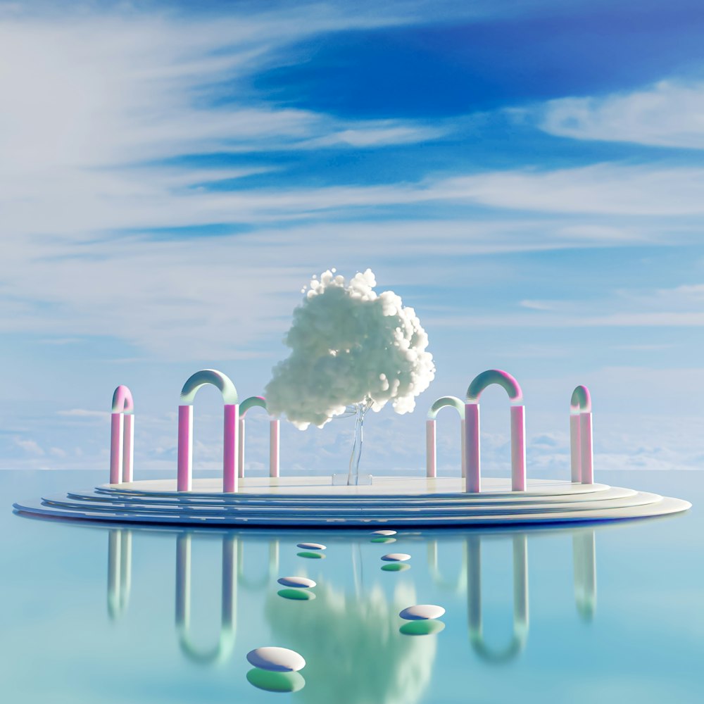 a floating island with a cloud in the sky