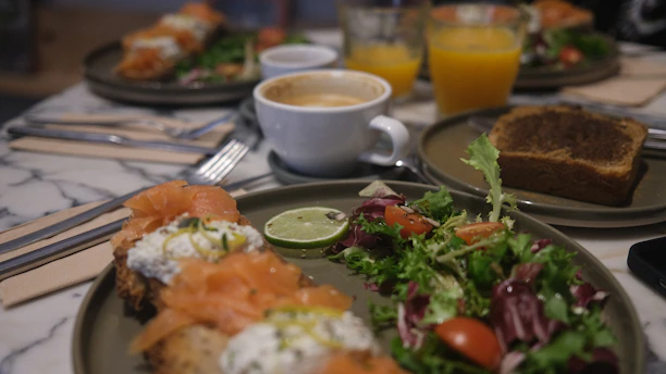 a close up of a plate of food on a table