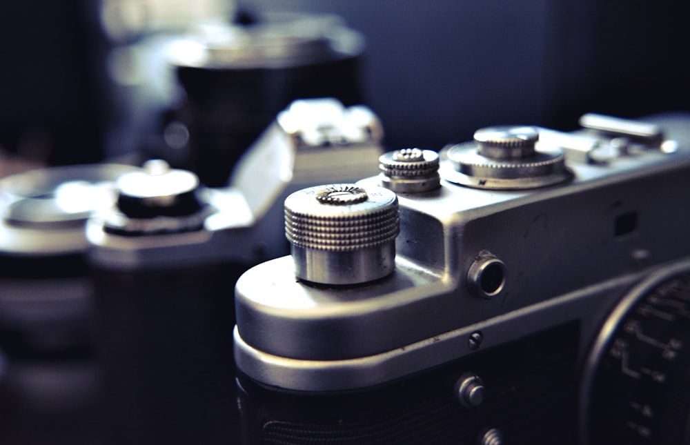 a close up of a camera on a table