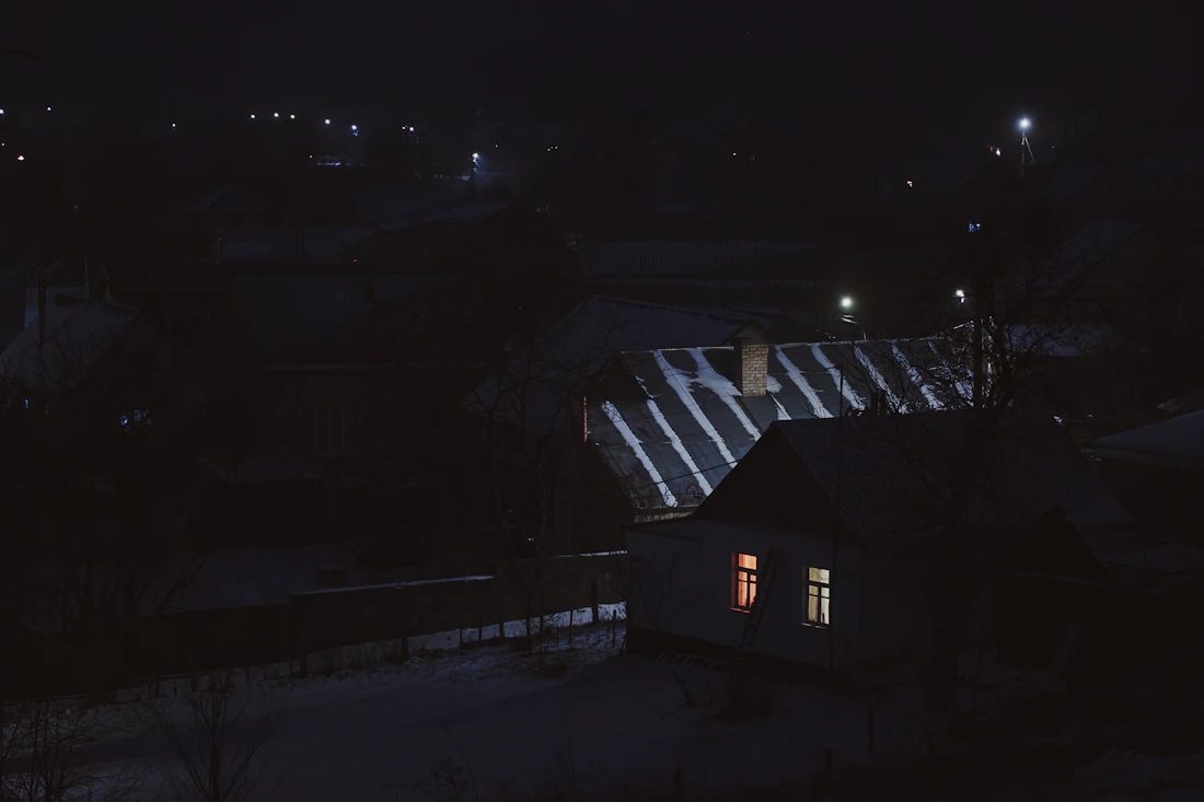 Permanent roofline lighting glowing warm white