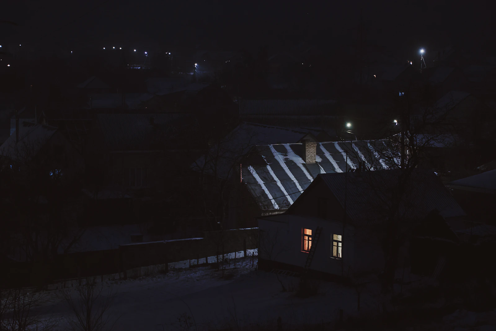 Lit home at night