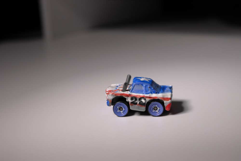 a toy truck is sitting on a table