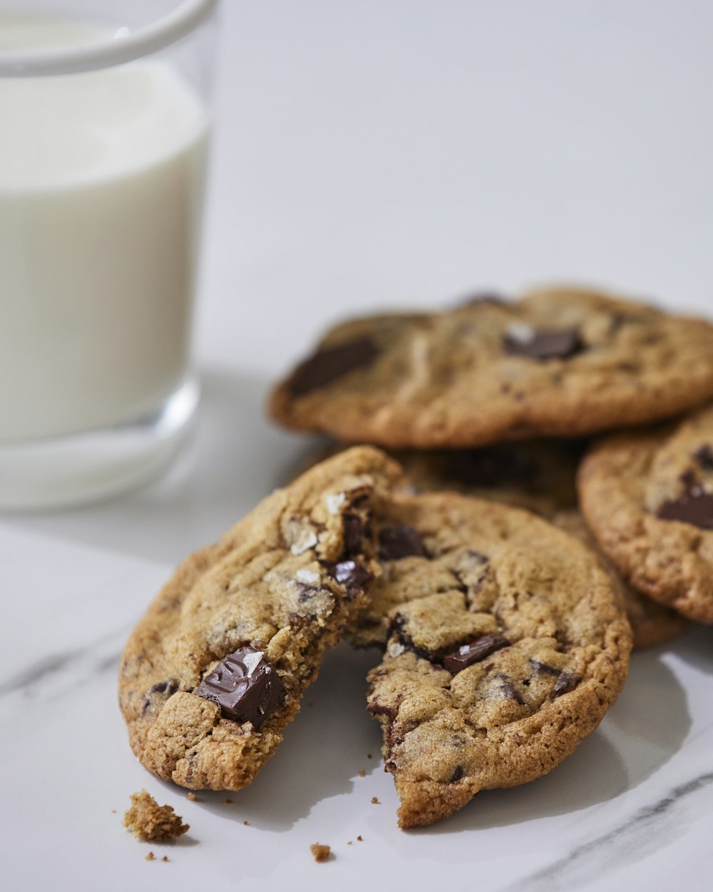 chocolate chip cookies and a glass of milk