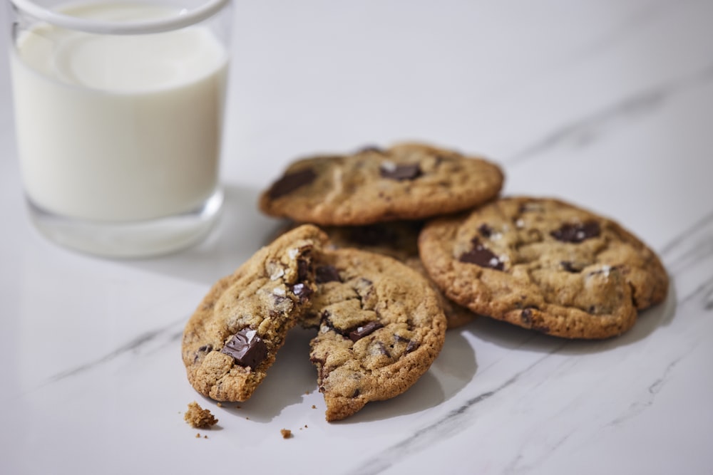 chocolate chip cookies and a glass of milk