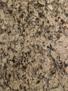 The surface displays a speckled pattern with various shades of brown, black, and cream, typical of a granite countertop.