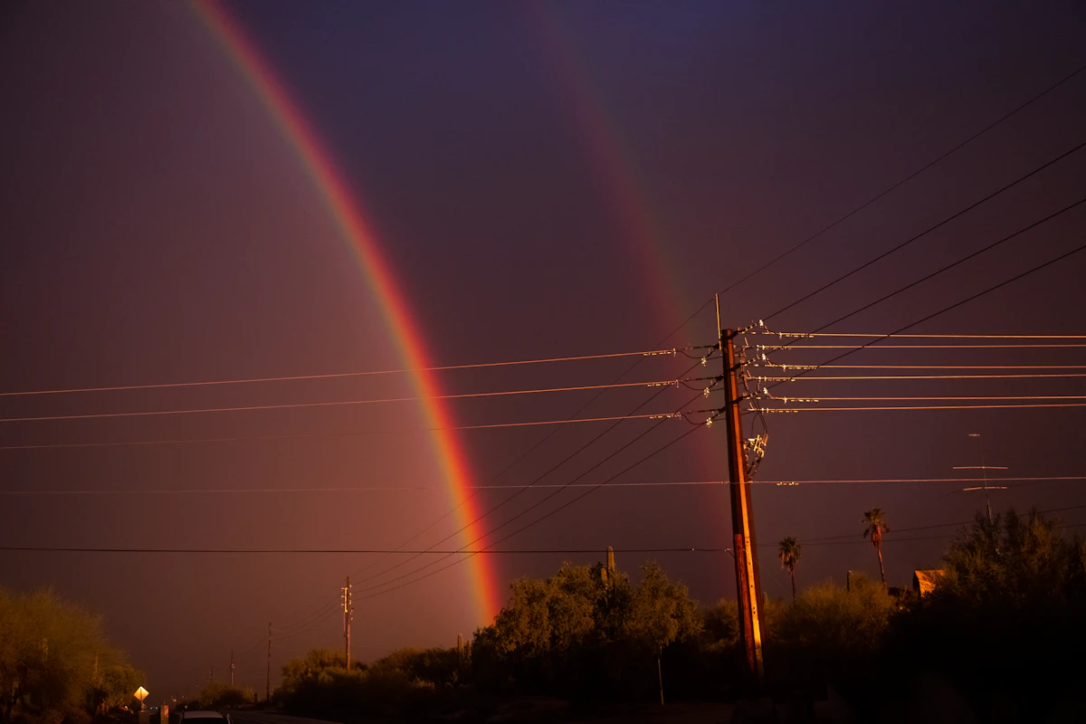 Double rainbow over the desert after a monsoon storm near Buckeye, Arizona