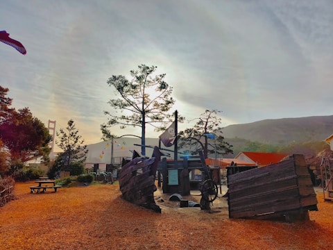 A vibrant pirate boat play area with children pretending to sail the seas.
