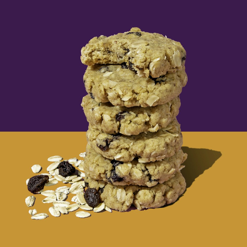 a stack of oatmeal cookies sitting on top of a table
