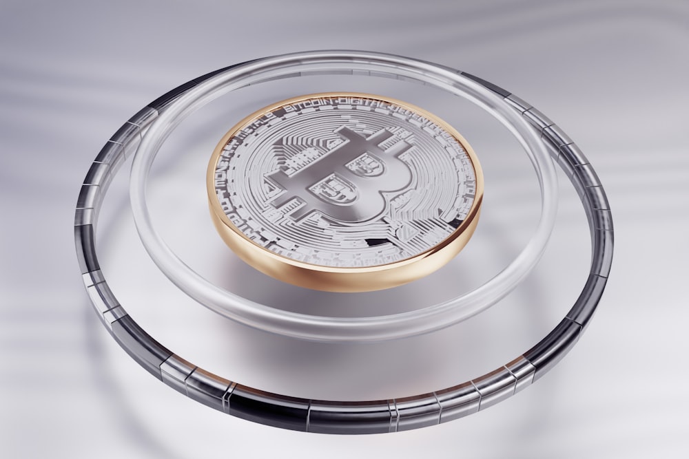 a glass plate with a bitcoin on it