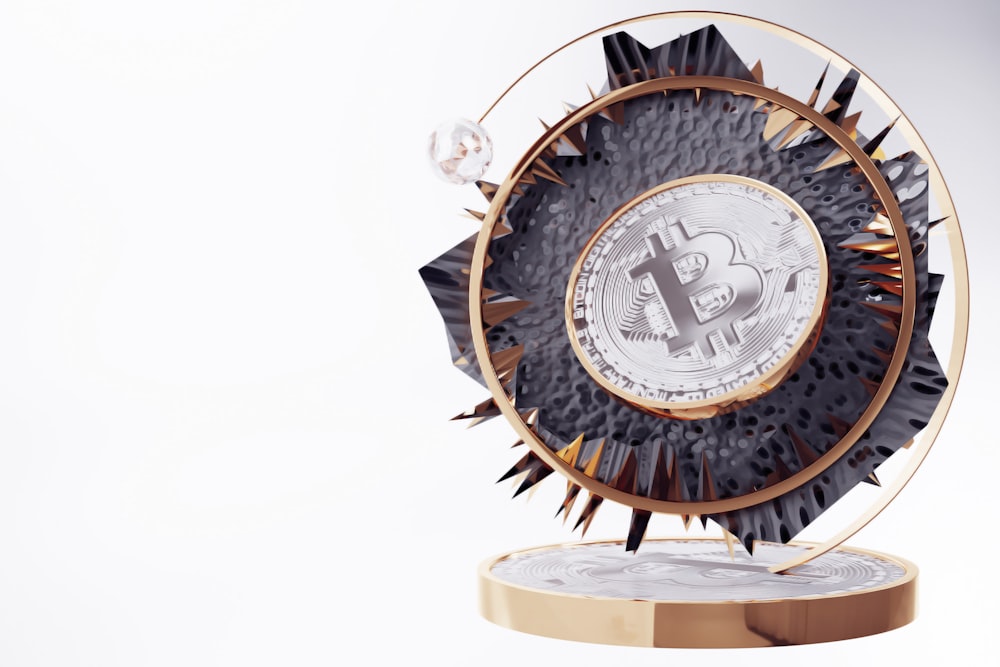 a clock with a bitcoin inside of it