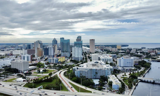 an aerial view of Tampa, Florida with tall buildings