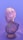 A bust sculpture made of intricate, lace-like material, illuminated with soft purple and pink lighting. The background is a gradient of blue hues, enhancing the ethereal appearance of the sculpture. The light creates a delicate interplay of shadows and highlights on the surface.