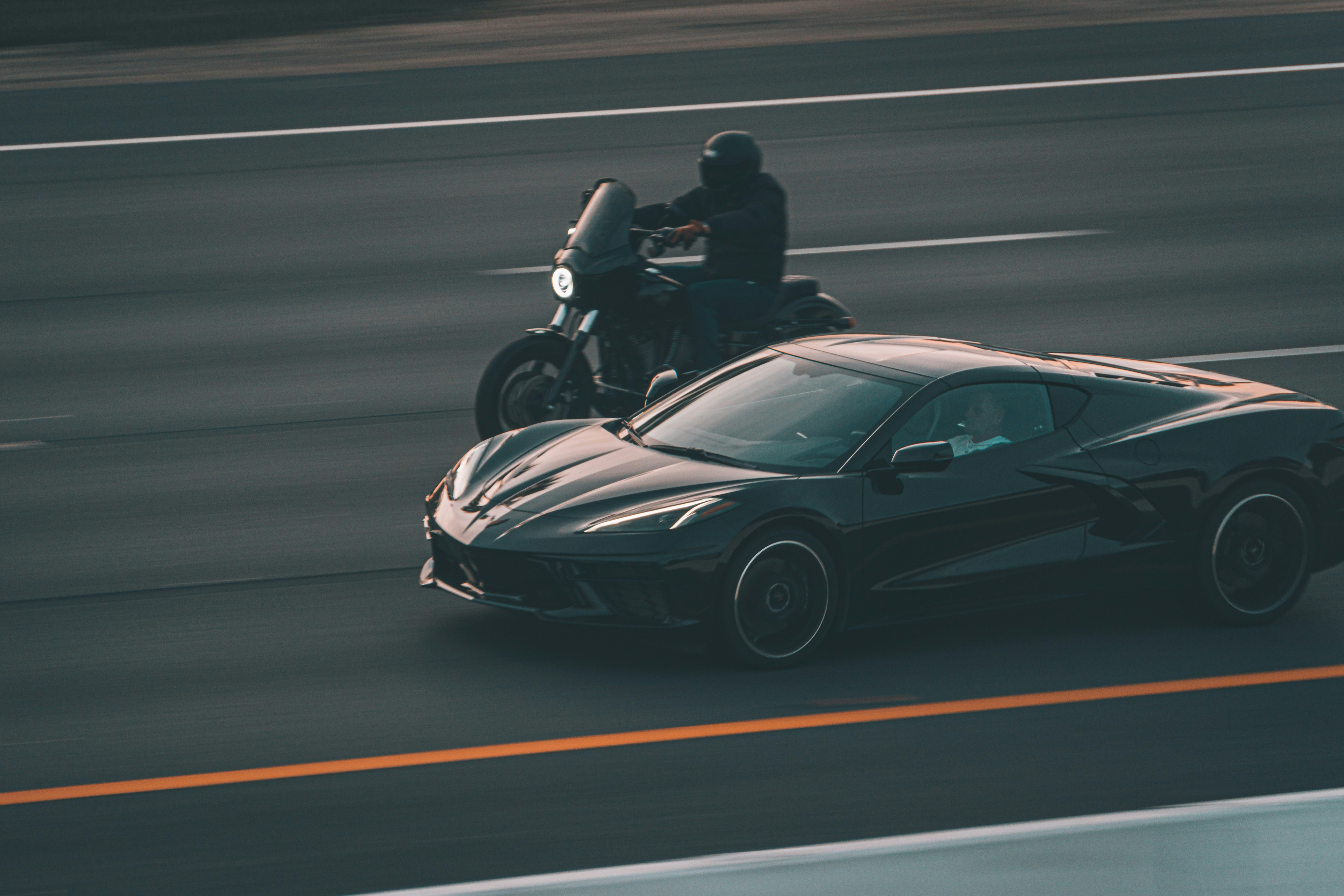 Black Corvette & Motorcycle
