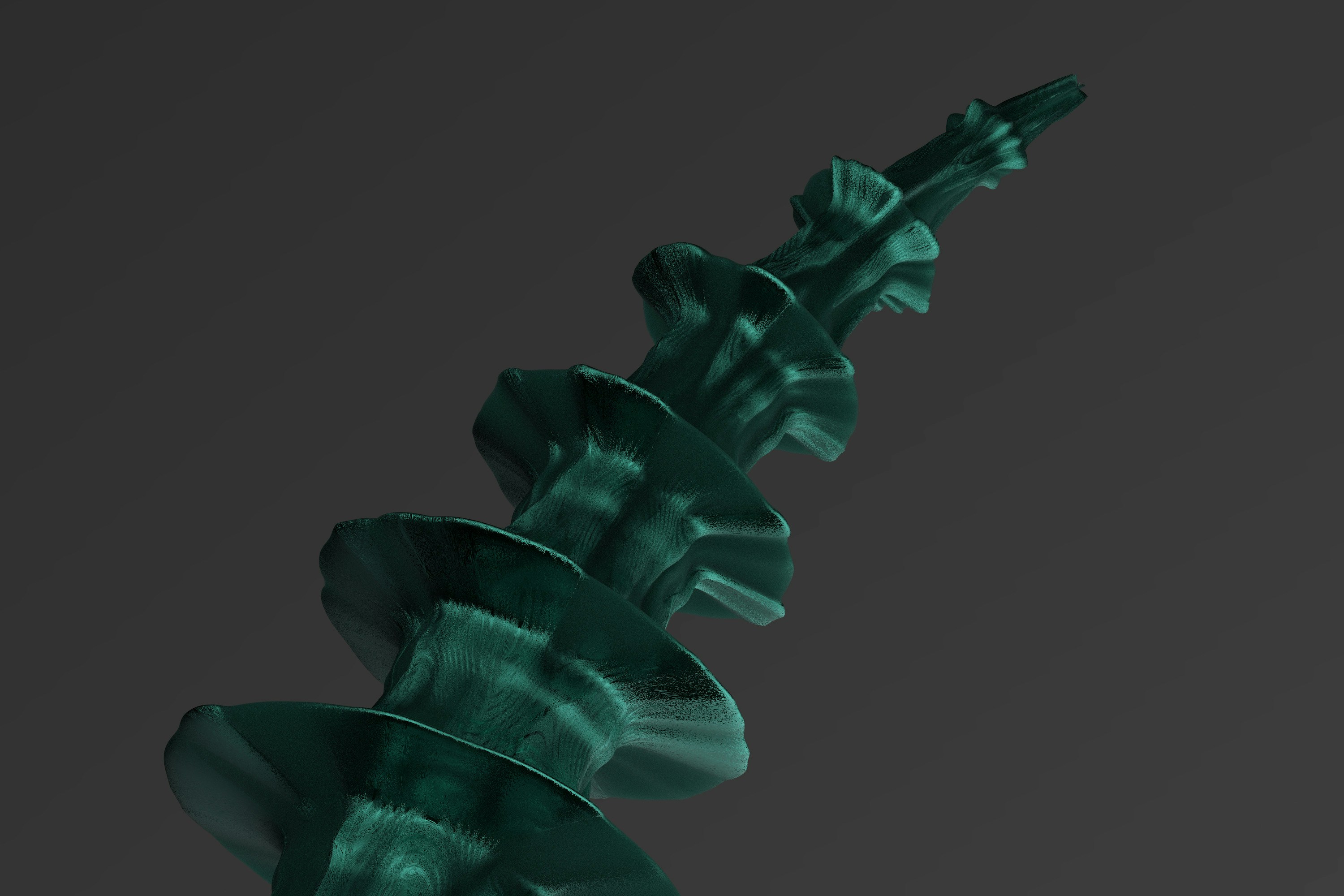 a close up of a green object on a black background