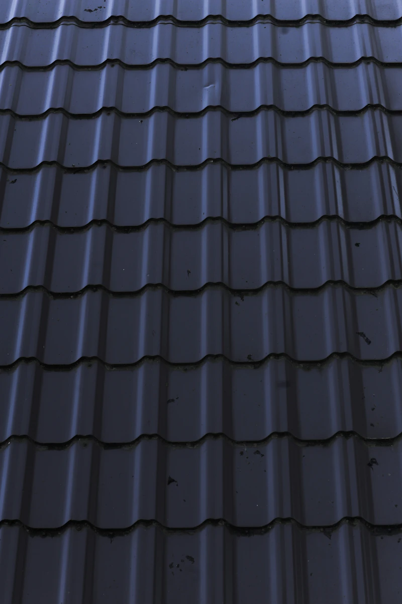 A dark slate roof against the sky