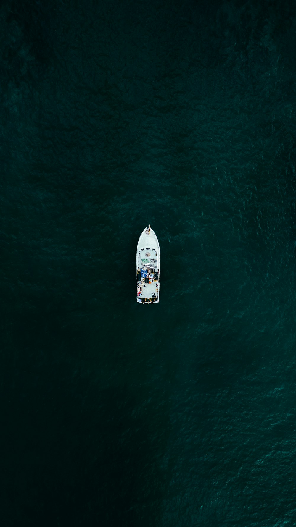 Un bote blanco flotando sobre un gran cuerpo de agua