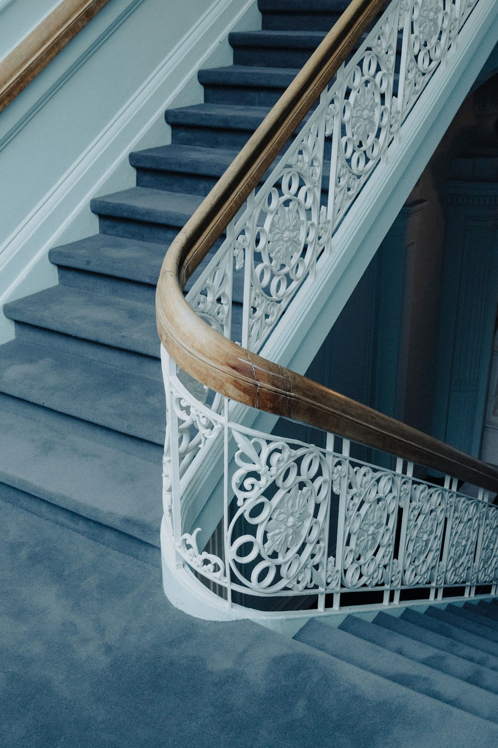 a close up of a stair case on a staircase