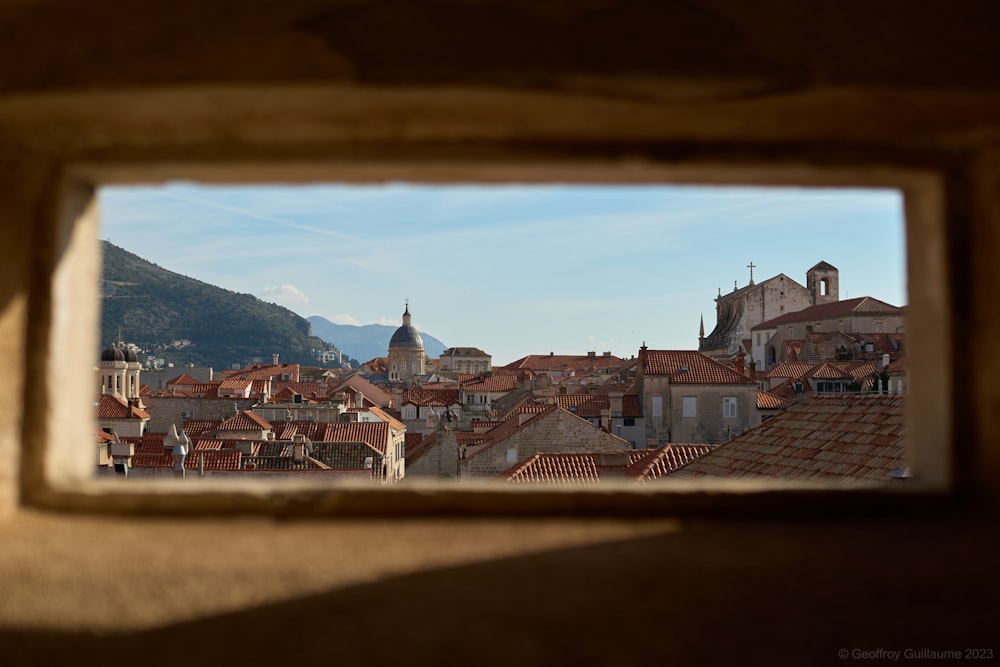 a view of a city through a window