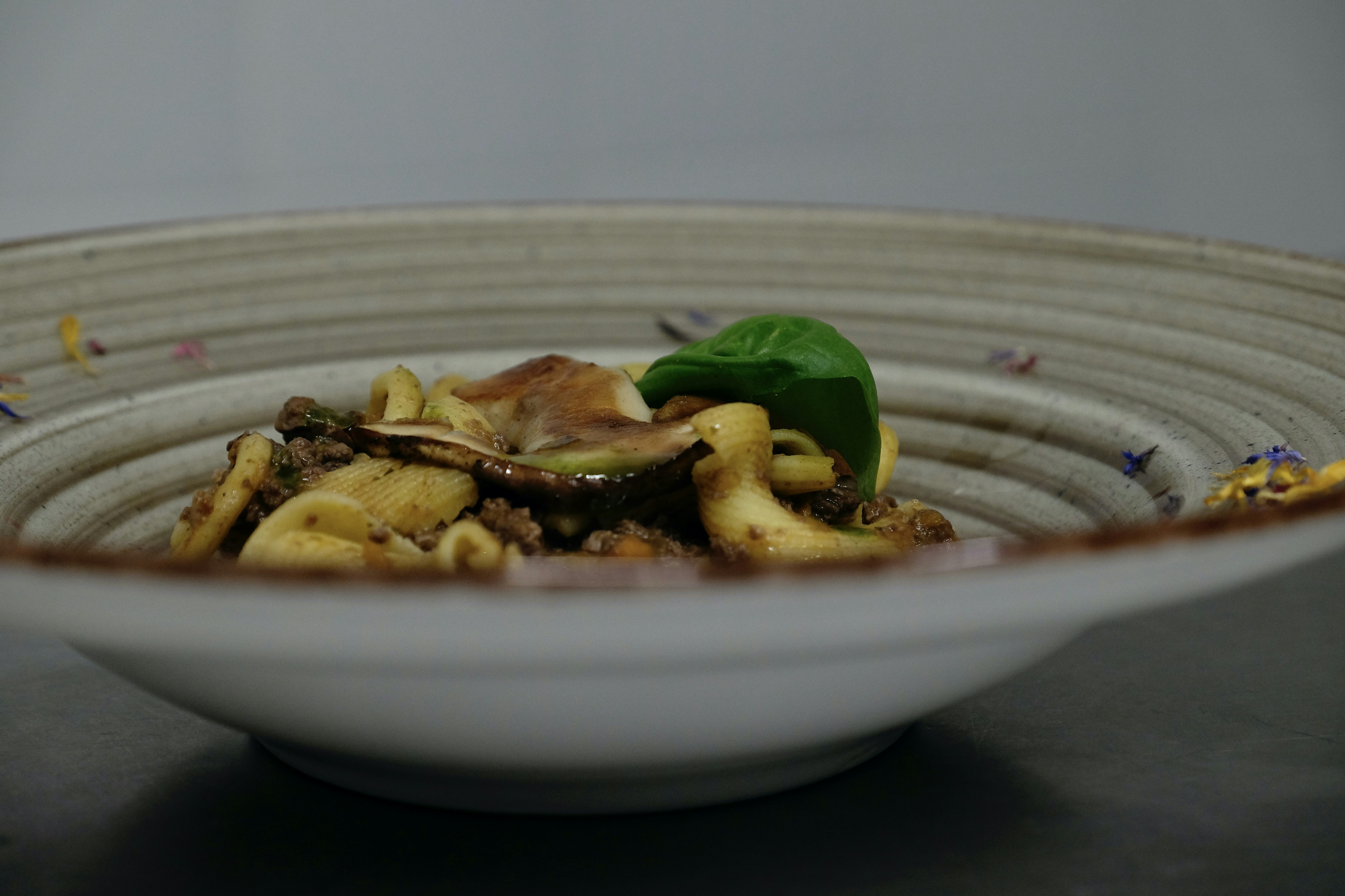 Pasta in a white bowl