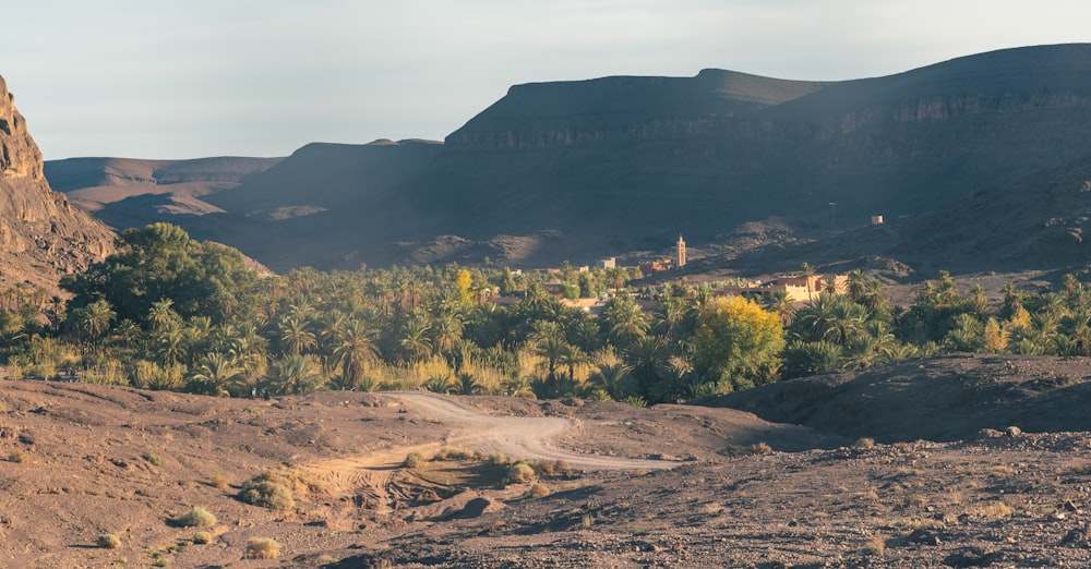 a dirt road in the middle of a mountain range