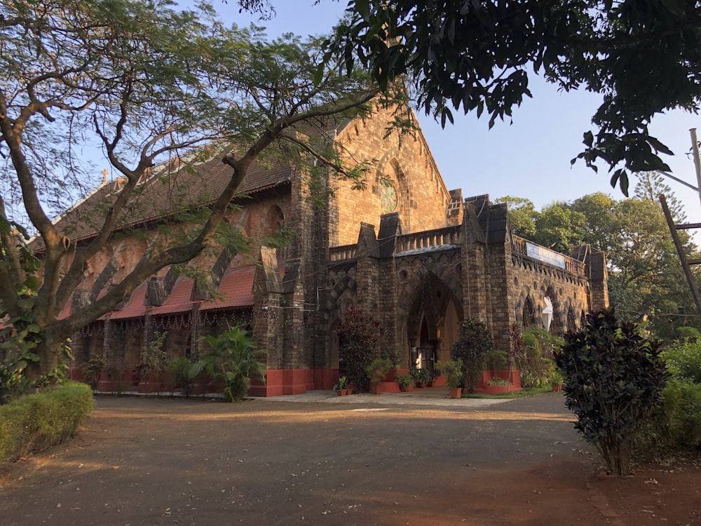 a large stone building with a tall tower