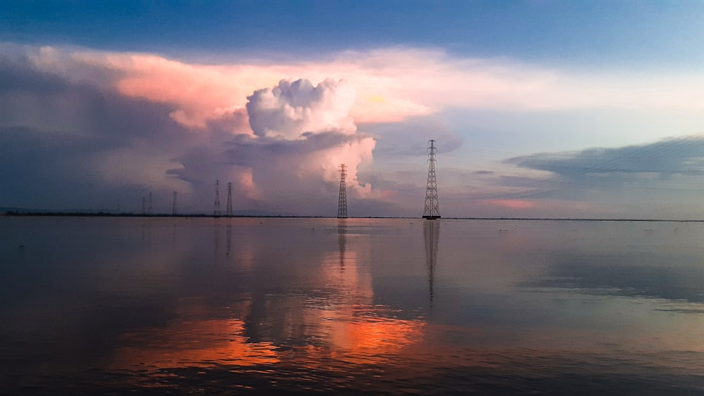 a large body of water under a cloudy sky