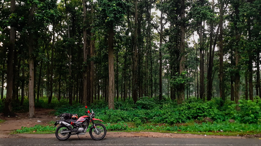 a motorcycle parked on the side of the road