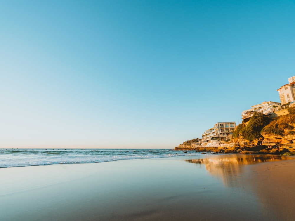 a view of the beach from the shore