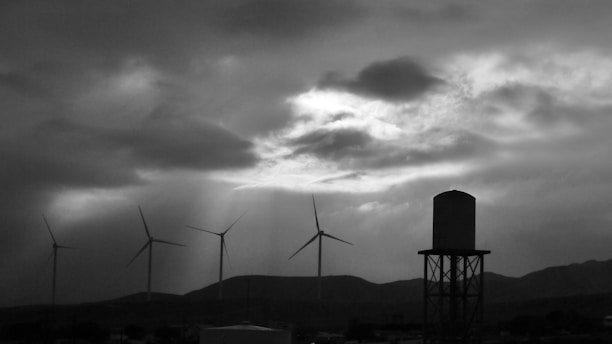 A vibrant image of renewable energy sources like wind turbines and solar panels.