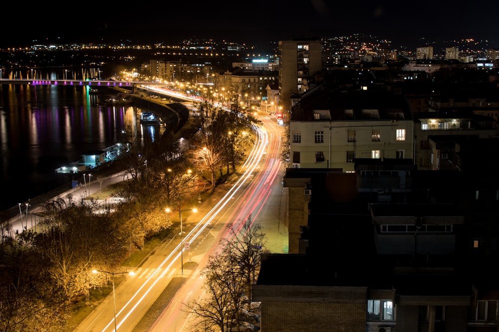 a view of a city at night from a high point of view