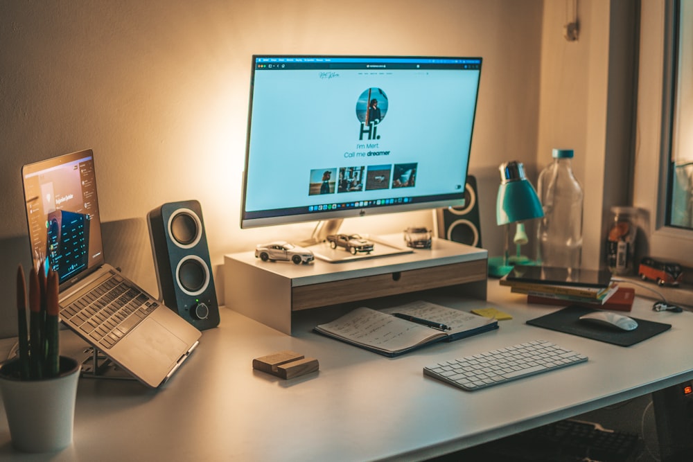 a desktop computer sitting on top of a desk