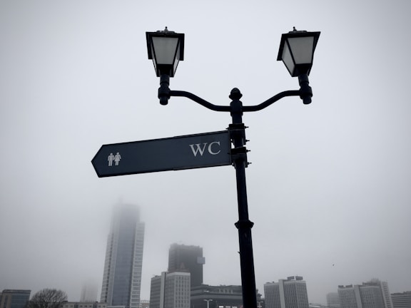 a street light with a street sign attached to it