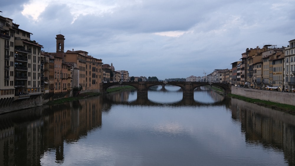 a river running through a city next to tall buildings