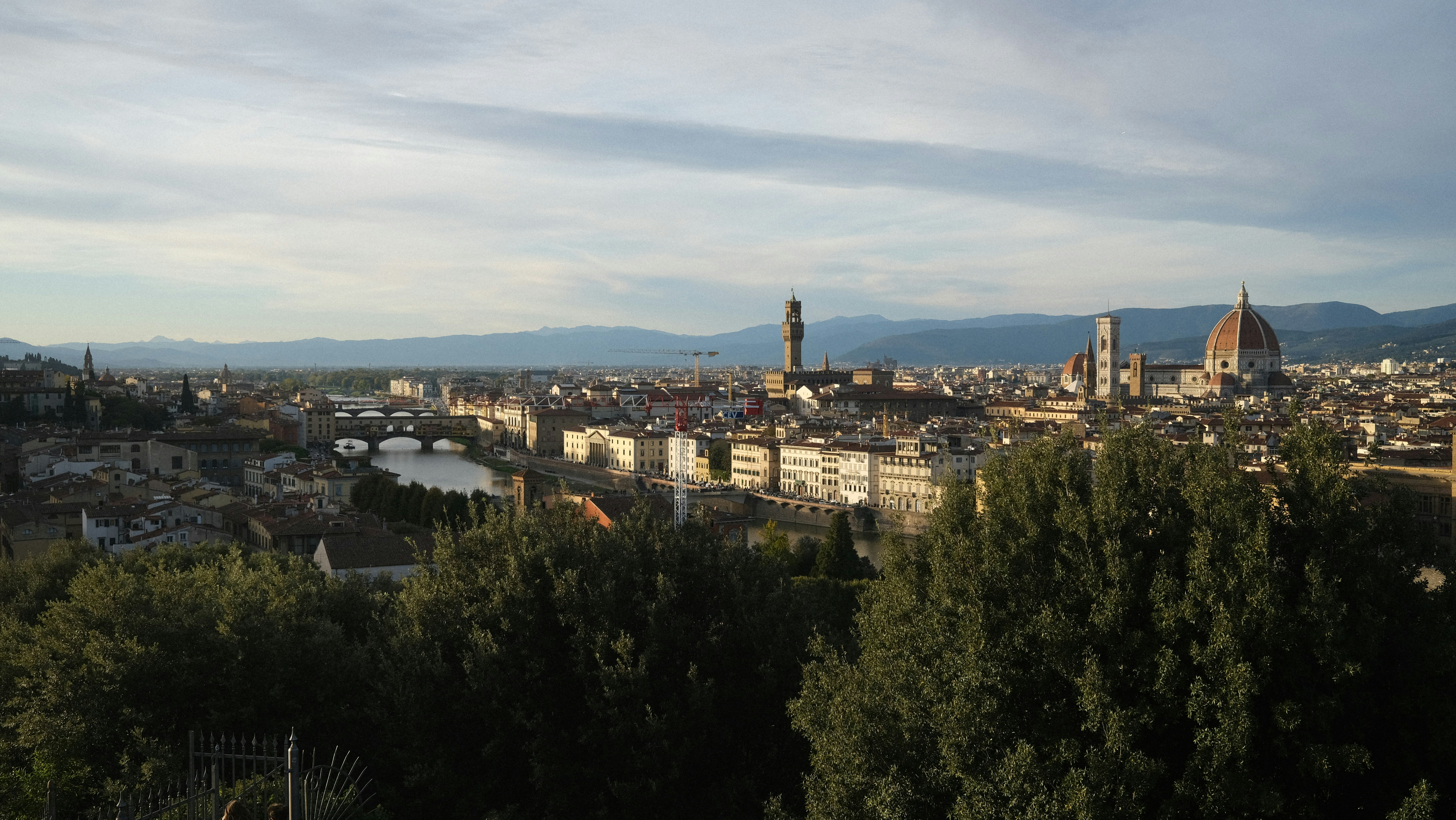 A view of a city with mountains in the background